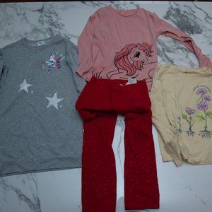 4 pieces Girls Clothes Gap Kids, H&M Tops Pants Unicorn, Flip Sequin Small/Med
